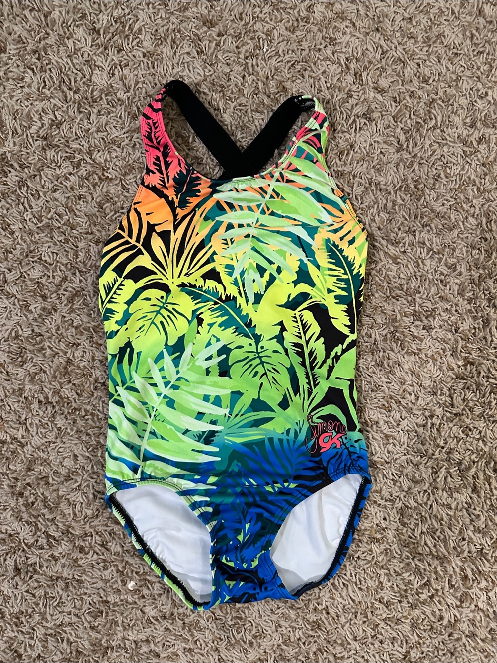 Girls GK gymnastics Leotard with a tropical leaf print